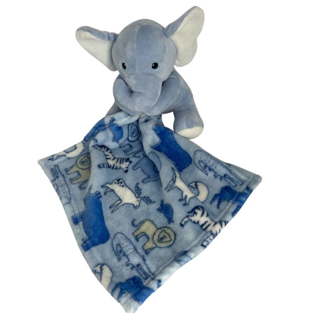 Little Beginnings Elephant Lovey Plush Blue Security Blanket 12" Zoo Safari